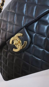 Chanel 1993 Vintage Black Maxi Classic Flap Bag 24k GHW FTD