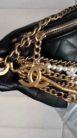 Chanel 19A Black All About Chains Pearl Fanny Pack Bag GHW 1LP