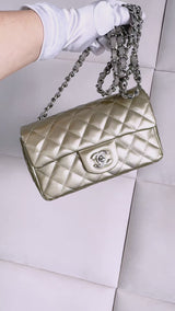 Chanel Pewter-Gold Textured Patent Rectangular Mini Flap Bag RHW ND9