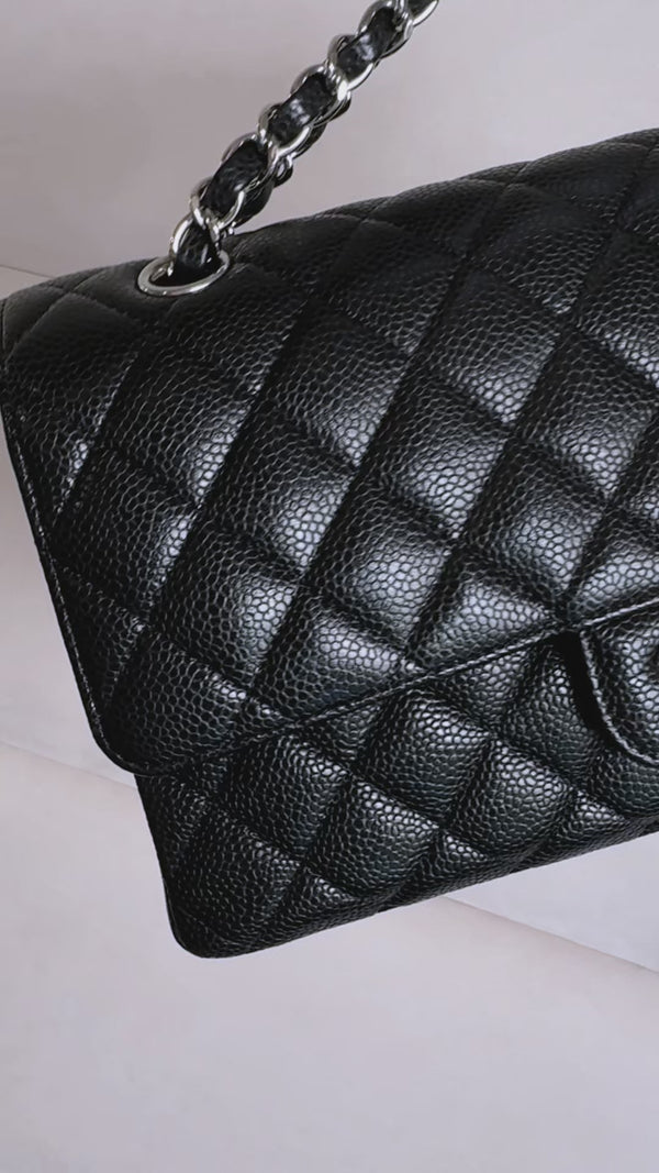 Chanel 2010 Black Caviar Medium Classic Double Flap Bag SHW  2U1