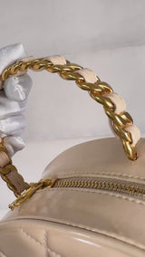 Chanel 95P Vintage "Barbie" Round Vanity Bag Beige Patent 24k GHW E0R