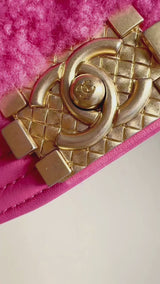 Chanel 23FW Fuchsia Pink Shearling Round Boy Flap Bag GHW EB1