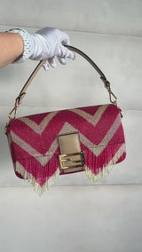 FENDI Baguette Bag Hand-Embroidered Fringe Red Ivory Beaded Two-Way GHW