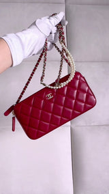 Chanel 2017 Red Fantasy Pearl Double Zip Clutch on Chain Crossbody Bag