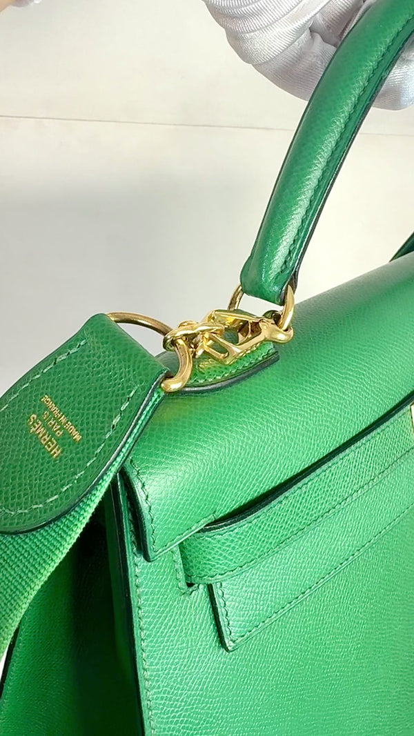 Hermès Green 32cm Sellier Kelly Courchevel Epsom Bag 24k GHW ILZ