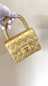 Chanel Gold Mini Kelly Bag Vintage 1994 "Child" Extra Square O3E