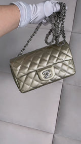 Chanel Pewter-Gold Textured Patent Rectangular Mini Flap Bag RHW ND9