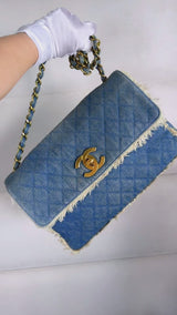 Rare Chanel 1994 Blue Denim Vintage Maxi Classic Crossbody Flap Bag 24k GHW WS7