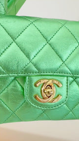 Chanel 1994 Vintage Parent Child Bag Kelly Flap Set Metallic Green 24k GHW RRJ