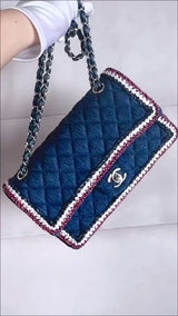 Chanel 2018 Framed Denim Medium Classic Flap Bag SHW MVJ