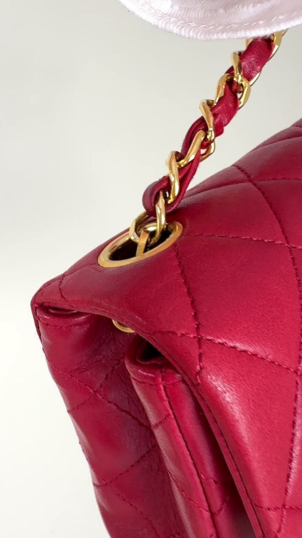 Chanel Vintage Red Square Mini Flap Bag 1989 24k GHW Lambskin Y0F