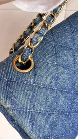 Chanel 1998 Vintage Blue Denim Medium Classic Double Flap Bag 24k GHW  54A