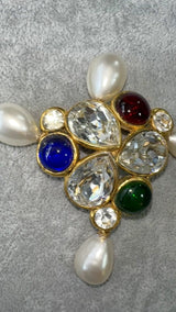 Chanel Vintage Collection 28 Pearl Crystal and Gripoix Cross Brooch