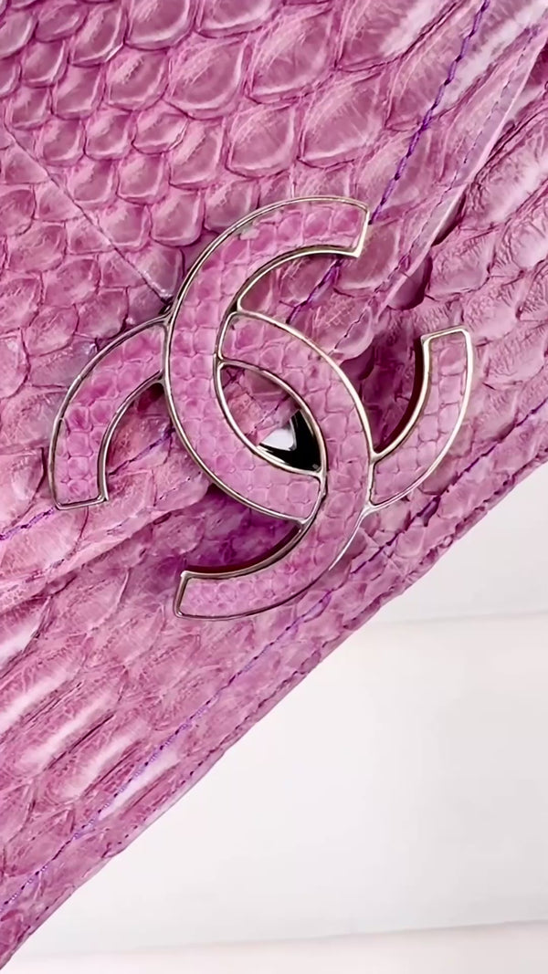 Chanel Vintage Pink Mauve Sensual CC Python Clutch on Chain Bag Oversized CC RHW NA1