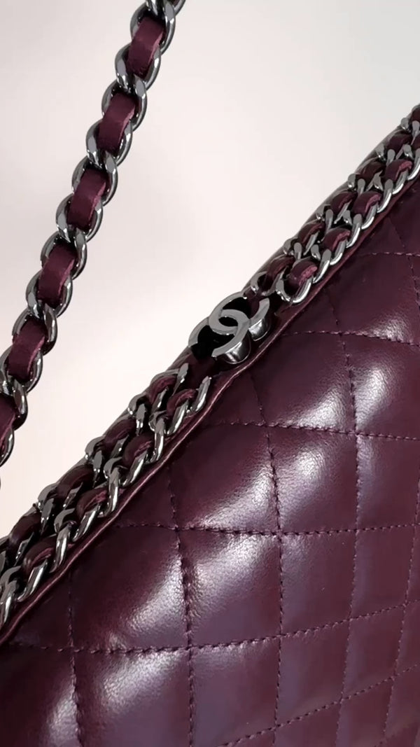 Chanel 2012 Bordeaux Burgundy Oversizsed Hard Quilted Chain Around Clutch Bag RHW