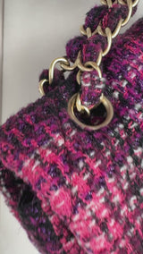 Chanel Fuchsia Purple Tweed Fused Chain Medium Classic Double Flap Bag GHW C06