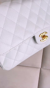 Chanel Vintage White Caviar Medium Classic Double Flap Bag 24k GHW 4RF