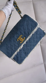 Rare Chanel 1994 Blue Denim Vintage Maxi Classic Crossbody Flap Bag 24k GHW WS7