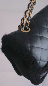 Chanel Black Shearling Muff Flap Bag GHW P0H