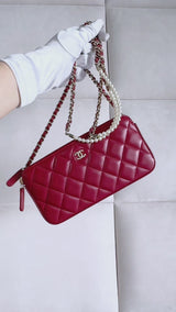 Chanel 2017 Red Fantasy Pearl Double Zip Clutch on Chain Crossbody Bag