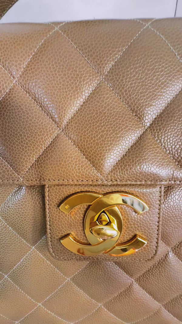 Chanel 1995 Vintage Taupe Beige Caviar Briefcase Tote Bag 24k GHW 7Z0