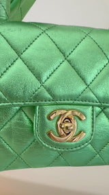 Chanel 1994 Vintage Parent Child Bag Kelly Flap Set Metallic Green 24k GHW RRJ
