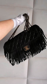 Chanel 14A Paris Dallas Fringe Tassels Black Flap Bag GHW G7H