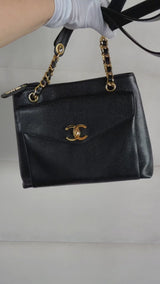 Chanel Vintage Black Caviar Medium Envelope Flap Shopper Tote Bag 24k GHW JRY