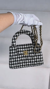 Chanel 24A Black White Houndstooth Small Kelly 2-Way Flap Bag 6NV