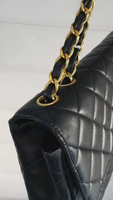 Chanel Black Vintage Jumbo Classic Flap Bag 24k GHW Lambskin GRP