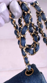 Chanel 1998 Vintage Blue Denim Square Mini Flap Bag 24k GHW  2H2