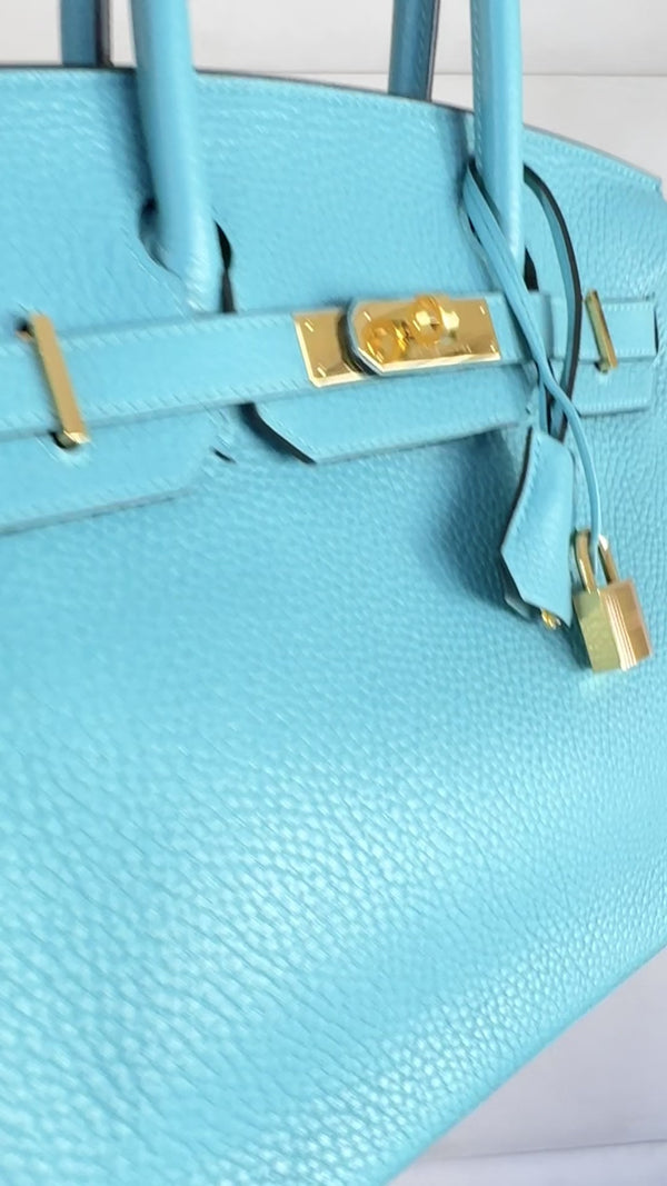 Hermès Blue Cyr Clemence Birkin 30 Tote Bag 24k GHW K16