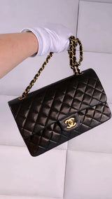 Chanel 1994 Vintage Black Medium Classic Double Flap Bag 24k GHW Lambskin 0O3