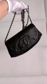 Chanel Black Caviar Half Moon Wallet on Chain WOC Bag SHW F2A