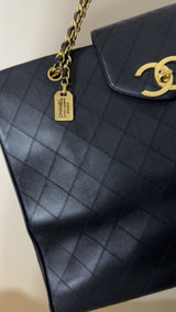 Chanel Supermodel Tote Bag Vintage 1994 Black Quilted XL Weekender 24k GHW