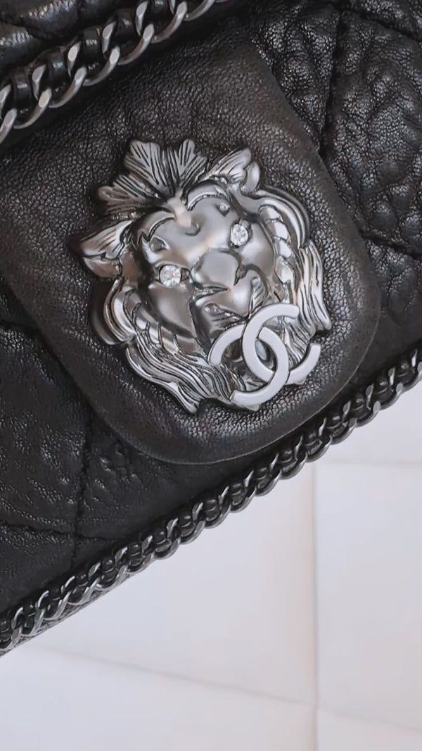 Chanel 2007 Vintage Black Leo the Lionhead Lion Flap Bag RHW CZX