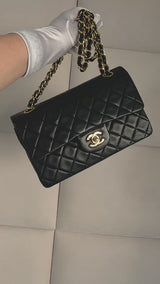 Chanel 1991 Vintage Black Lambskin Small Classic Double Flap Bag 24k GHW AGE
