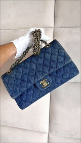Chanel 1998 Vintage Blue Denim Medium Classic Double Flap Bag 24k GHW  54A