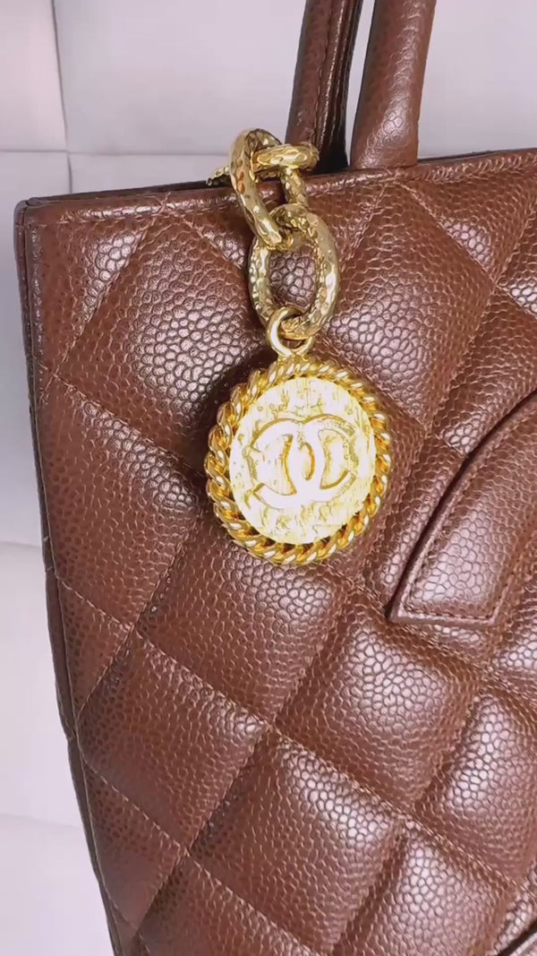 Chanel 1998 Vintage Brown Caviar Classic Medallion Shopper Tote Bag 24k GHW RIX