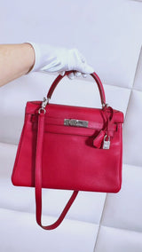 Hermes Red Rouge Garance 28cm Kelly Bag Clemence PHW 296