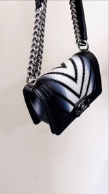 Rare Chanel Black 2016 Airlines Chevron Lizard Boy Classic Flap Bag  OE7