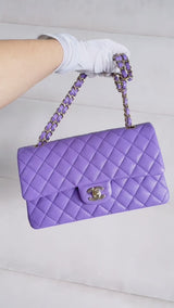 Chanel 2020 Lilac Lavender Violet Medium Caviar Classic Double Flap Bag GHW 8TX