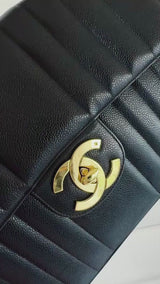 Chanel 1994 Vintage Black Caviar Jumbo Classic Flap Bag 24k GHW Mademoiselle DKV