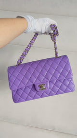 Chanel 2020 Lilac Lavender Violet Medium Caviar Classic Double Flap Bag GHW 8TX