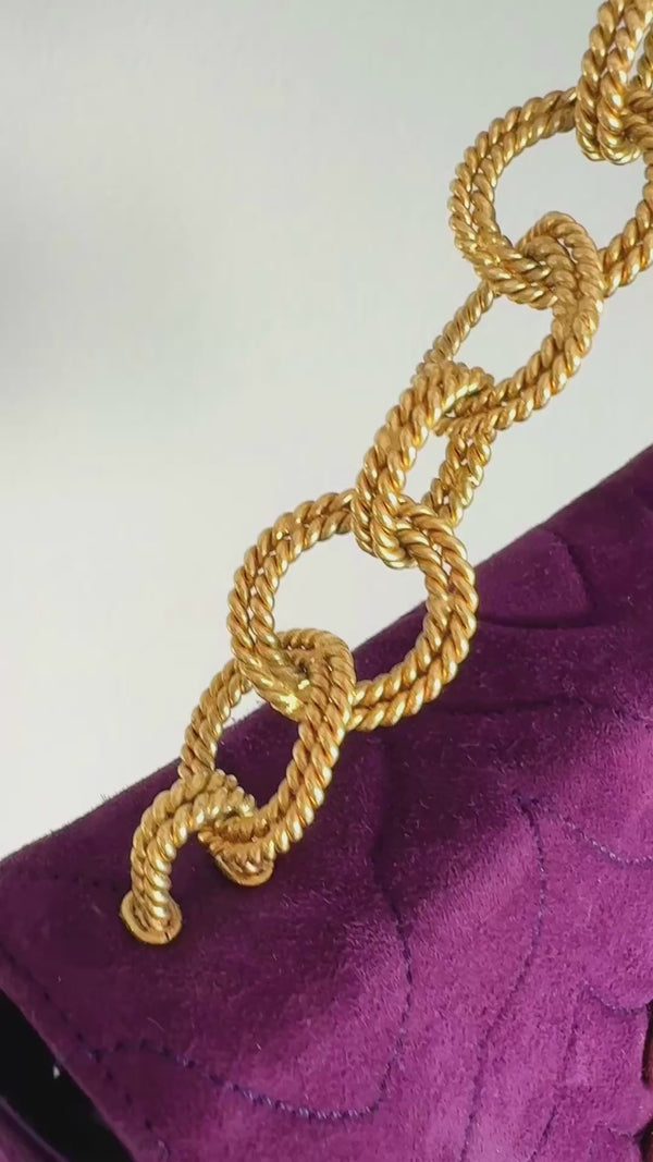 Chanel Vintage Jeweled Gripoix Flap Bag 1991 Purple Quilted Suede 24k GHW 58R