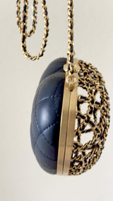 NIB 23S Chanel Caged Heart Minaudière Evening Clutch Bag Gold Black  7LS