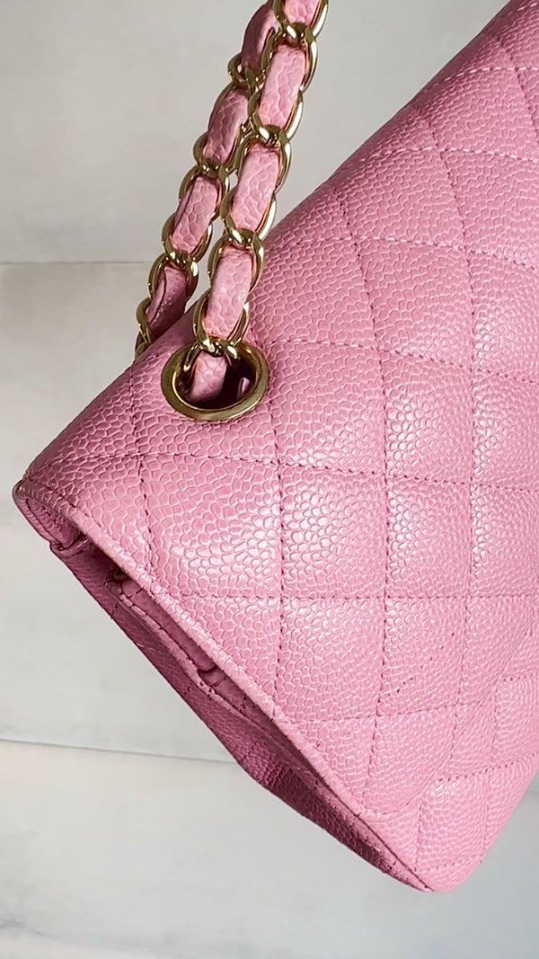 Chanel 2005 Vintage Pink Sakura Caviar Medium Classic Double Flap Bag 24k GHW BPI