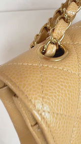 Chanel Vintage Beige Caviar Small Classic Flap, Double 24k GHW Bag 2004 GVI