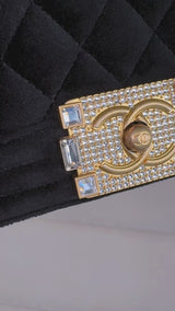 Chanel Small Boy Flap Bag Black Velvet Emerald-Cut Crystal Clasp GHW UGC