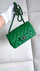Chanel 16C Green Caviar Mini Rectangular Flap Bag RHW XKK